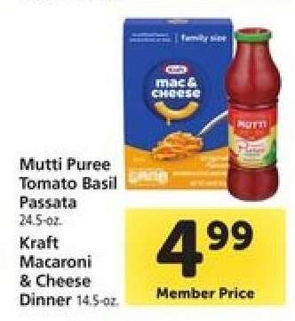 Mutti Puree Tomato Basil Passata & Kraft Macaroni & Cheese Dinner