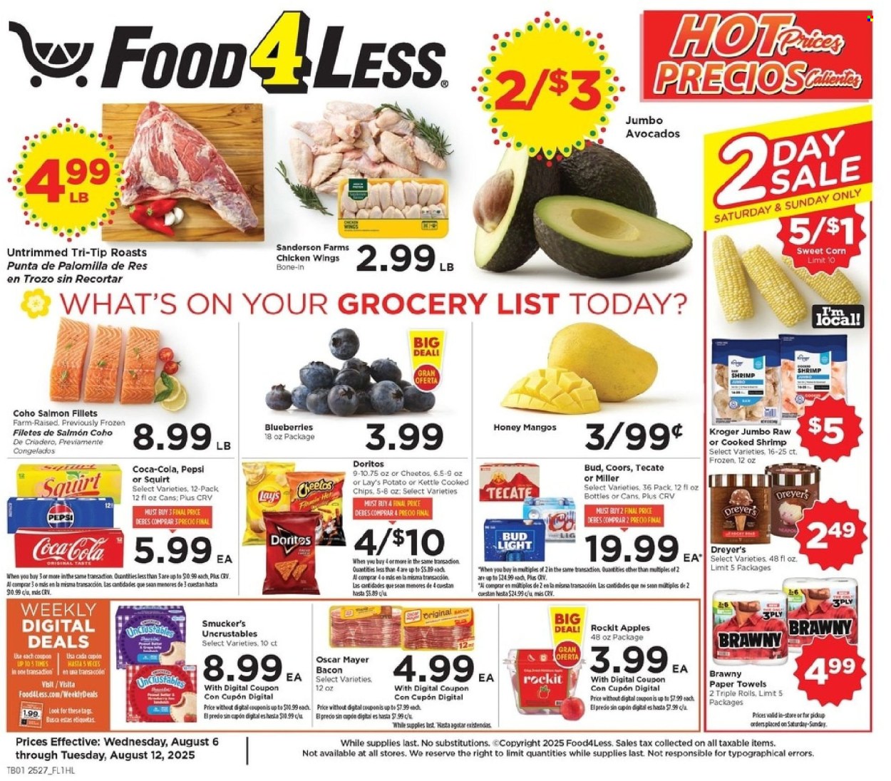 Food 4 Less ad - 08/06/2025 - 08/12/2025. Page 1