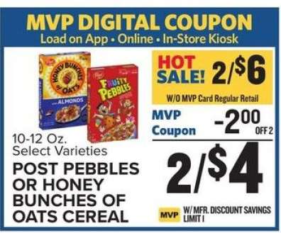 Post Pebbles or Honey Bunches of Oats Cereal