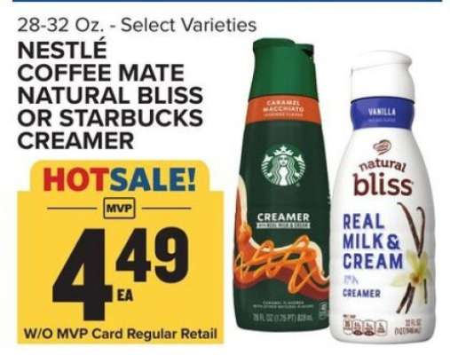 Nestlé Coffee Mate Natural Bliss or Starbucks Creamer