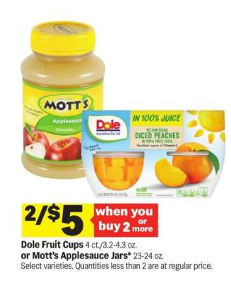 Dole Fruit Cups or Mott’s Applesauce Jars