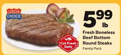 Fresh Boneless Beef Bottom Round Steaks