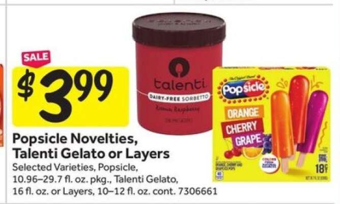 Popsicle Novelties, Talenti Gelato or Layers