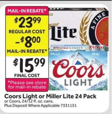 Coors Light or Miller Lite 24 Pack
