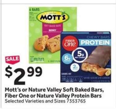 Mott's or Nature Valley Soft Baked Bars, Fiber One or Nature Valley Protein Bars