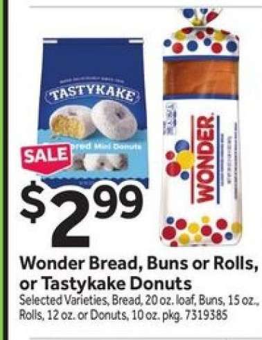 Wonder Bread, Buns or Rolls, or Tastykake Donuts