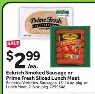 Eckrich Smoked Sausage or Prime Fresh Sliced Lunch Meat