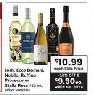 Josh, Ecco Domani, Nobilo, Ruffino Prosecco or Stella Rosa