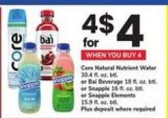 Core Natural Nutrient Water, Bai Beverage, Snapple