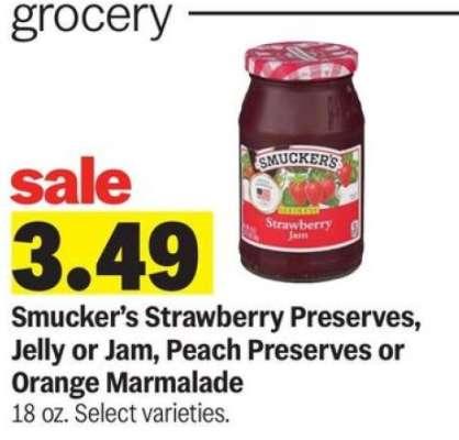 Smucker’s Strawberry Preserves, Jelly or Jam, Peach Preserves or Orange Marmalade