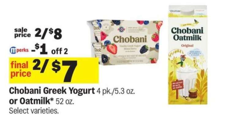 Chobani Greek Yogurt or Oatmilk
