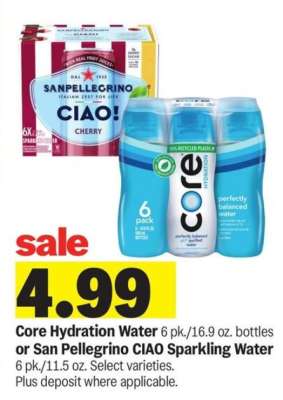 Core Hydration Water or San Pellegrino CIAO Sparkling Water
