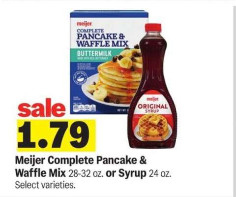 Meijer Complete Pancake & Waffle Mix or Syrup