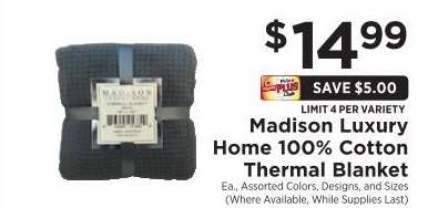 Madison Luxury Home 100% Cotton Thermal Blanket