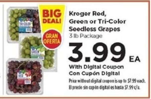 Kroger Red, Green or Tri-Color Seedless Grapes