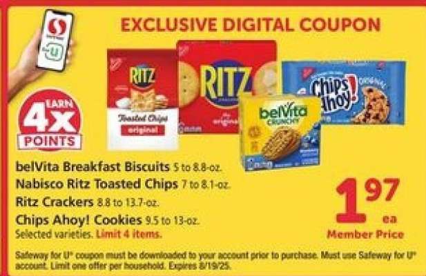 belVita Breakfast Biscuits, Nabisco Ritz Toasted Chips, Ritz Crackers, Chips Ahoy! Cookies