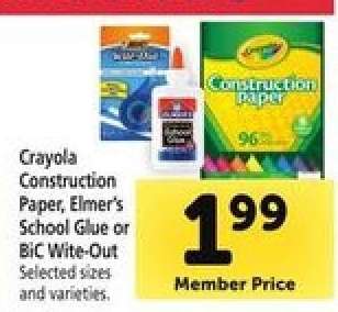 Crayola Construction Paper, Elmer's School Glue or BIC Wite-Out