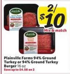 Plainville Farms 94% Ground Turkey or 94% Ground Turkey Burger