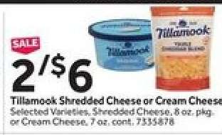 Tillamook Shredded Cheese or Cream Cheese