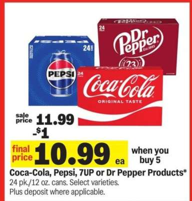 Coca-Cola, Pepsi, 7UP or Dr Pepper Products*