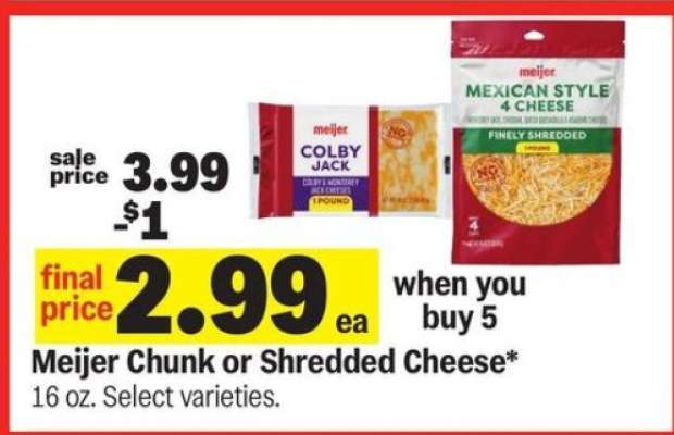 Meijer Chunk or Shredded Cheese