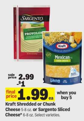 Kraft Shredded or Chunk Cheese or Sargento Sliced Cheese