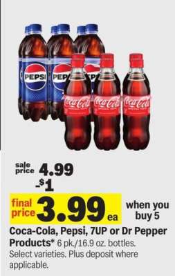 Coca-Cola, Pepsi, 7UP or Dr Pepper Products*