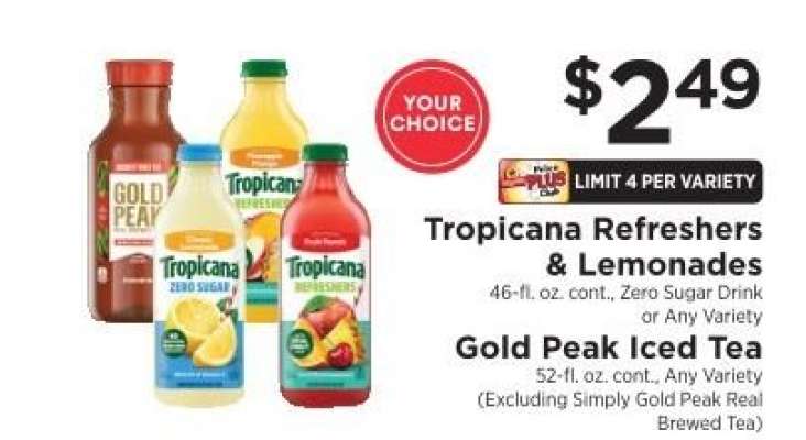 Tropicana Refreshers & Lemonades, Gold Peak Iced Tea