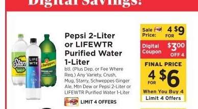 Pepsi 2-Liter or LIFEWTR Purified Water 1-Liter