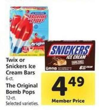 Twix or Snickers Ice Cream Bars, The Original Bomb Pops