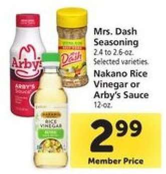 Mrs. Dash Seasoning, Nakano Rice Vinegar or Arby's Sauce
