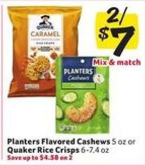 Planters Flavored Cashews or Quaker Rice Crisps