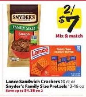 Lance Sandwich Crackers or Snyder's Family Size Pretzels
