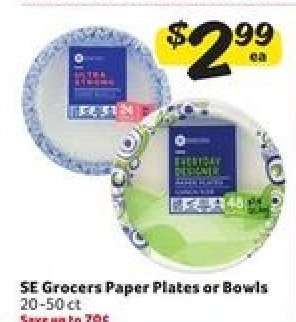 SE Grocers Paper Plates or Bowls