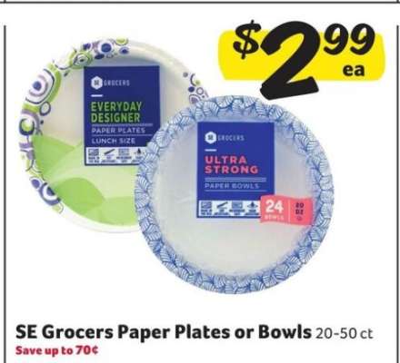 SE Grocers Paper Plates or Bowls