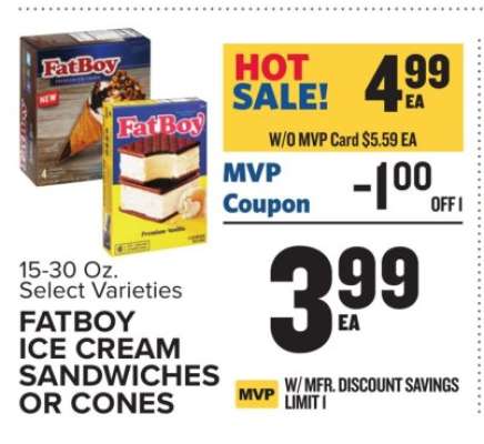 FatBoy Ice Cream Sandwiches or Cones