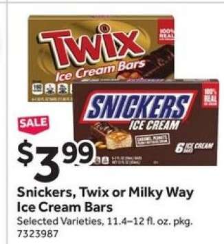 Snickers, Twix or Milky Way Ice Cream Bars