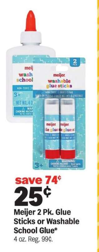 Meijer 2 Pk. Glue Sticks or Washable School Glue