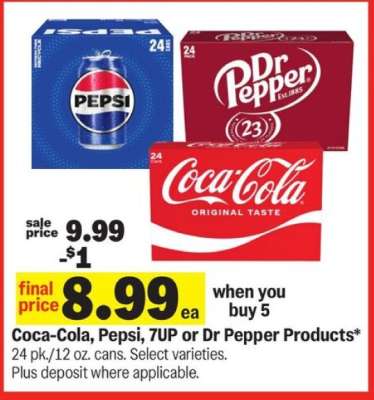 Coca-Cola, Pepsi, 7UP or Dr Pepper Products*