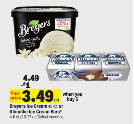 Breyers Ice Cream or Klondike Ice Cream Bars