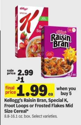 Kellogg's Raisin Bran, Special K, Froot Loops or Frosted Flakes Mid Size Cereal