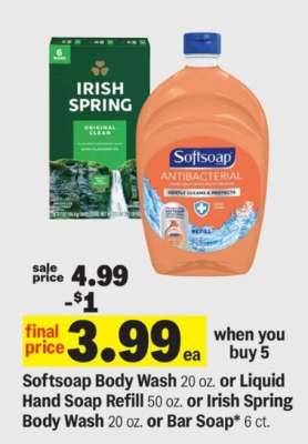Softsoap Body Wash or Liquid Hand Soap Refill or Irish Spring Body Wash or Bar Soap