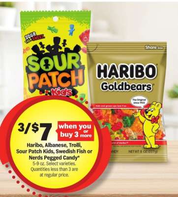 Haribo, Albanese, Trolli, Sour Patch Kids, Swedish Fish or Nerds Pegged Candy