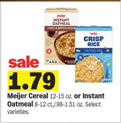 Meijer Cereal or Instant Oatmeal