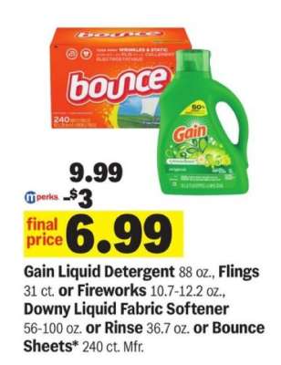 Gain Liquid Detergent or Bounce Sheets