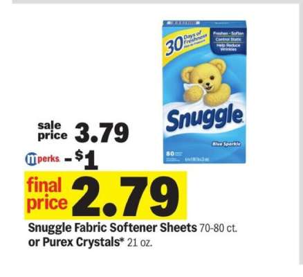 Snuggle Fabric Softener Sheets or Purex Crystals