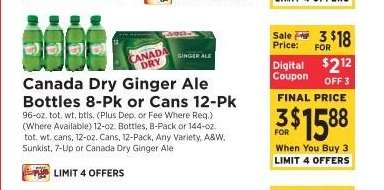 Canada Dry Ginger Ale Bottles 8-Pk or Cans 12-Pk