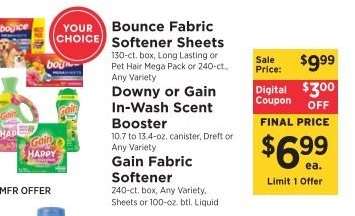 Bounce Fabric Softener Sheets / Downy or Gain In-Wash Scent Booster / Gain Fabric Softener
