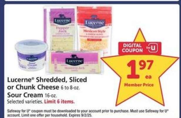 Lucerne Shredded, Sliced or Chunk Cheese, Sour Cream