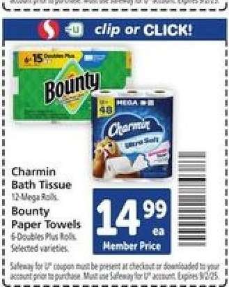 Charmin Bath Tissue, Bounty Paper Towels